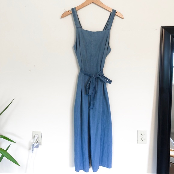 denim tie waist jumpsuit